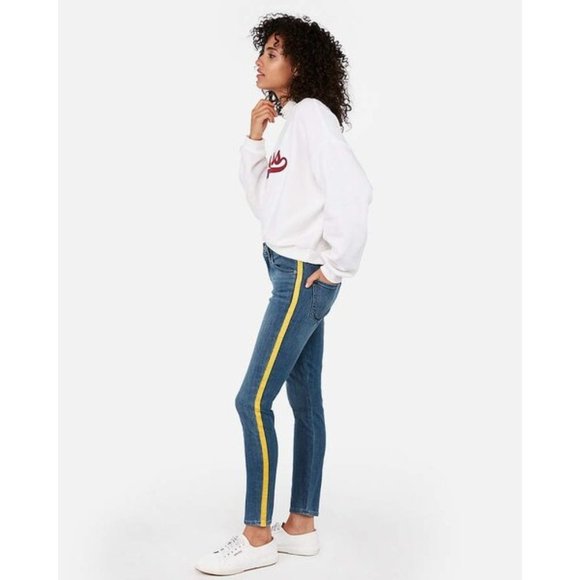 Express High Waisted Side Stripe Jean Leggings 00 - Picture 1 of 3